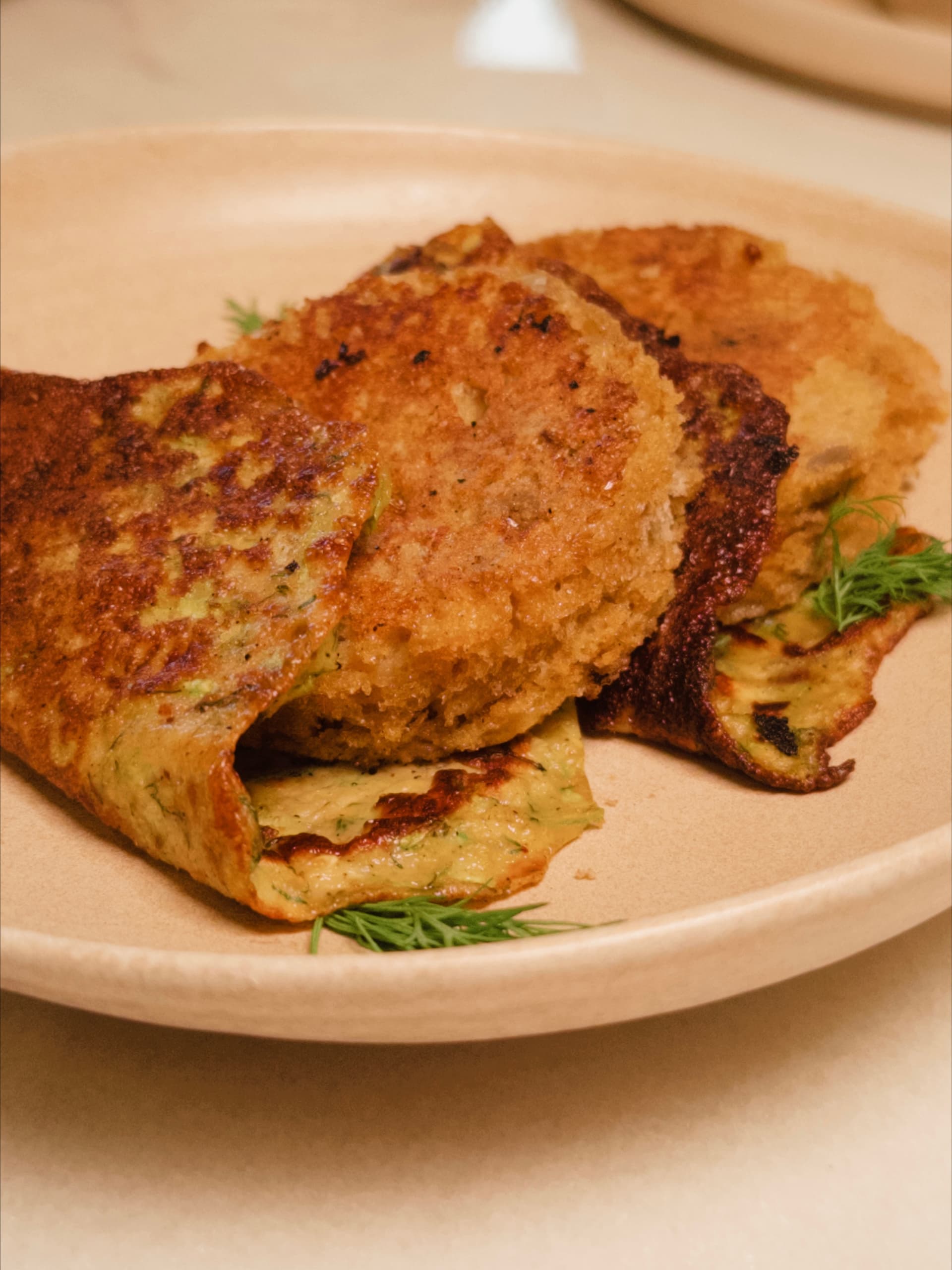 Zucchini Fritters and Savory Cheese-Filled Egg-Battered Bread